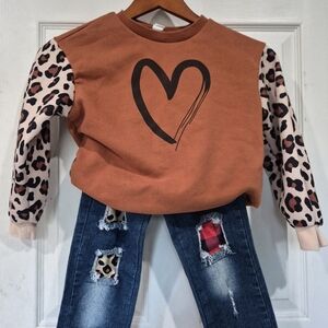 Heart Print Kids Sweatshirt - Brown and Pink